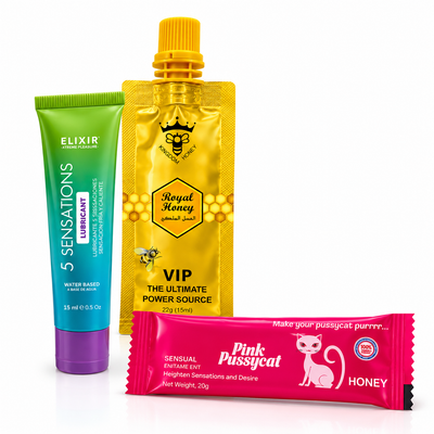 COMBO 5 SENSACIONES LUBRICANTE 15ml + 1 MIEL PARA ELLA + 1 MIEL PARA EL
