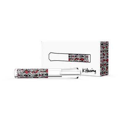 K. HARING TASTE DE VIDRIO NEGRO Y ROJO
